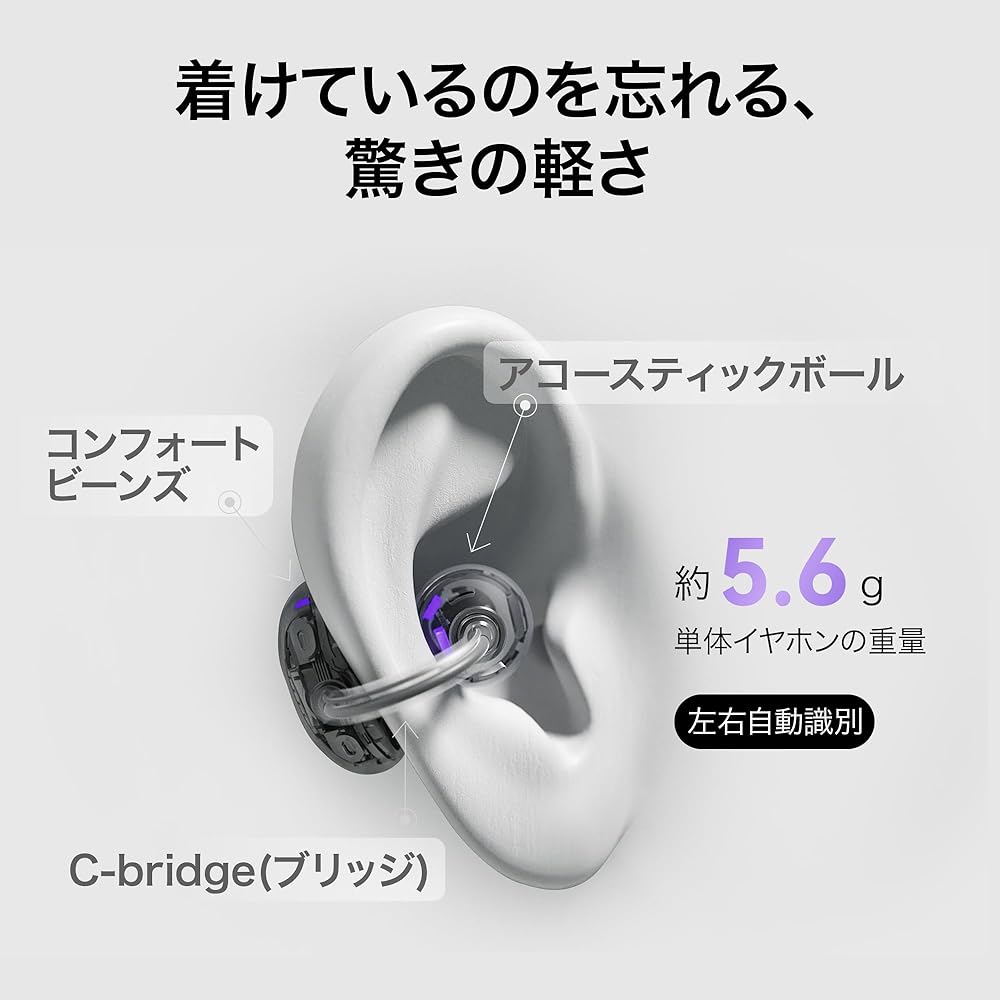 HUAWEI FreeClip ワイヤレスイヤホン Bluetooth オープンイヤー イヤーカフ型 3段階音量調整 耳を塞がないイヤホン 軽量約5.6g(本体) T0017 画像3