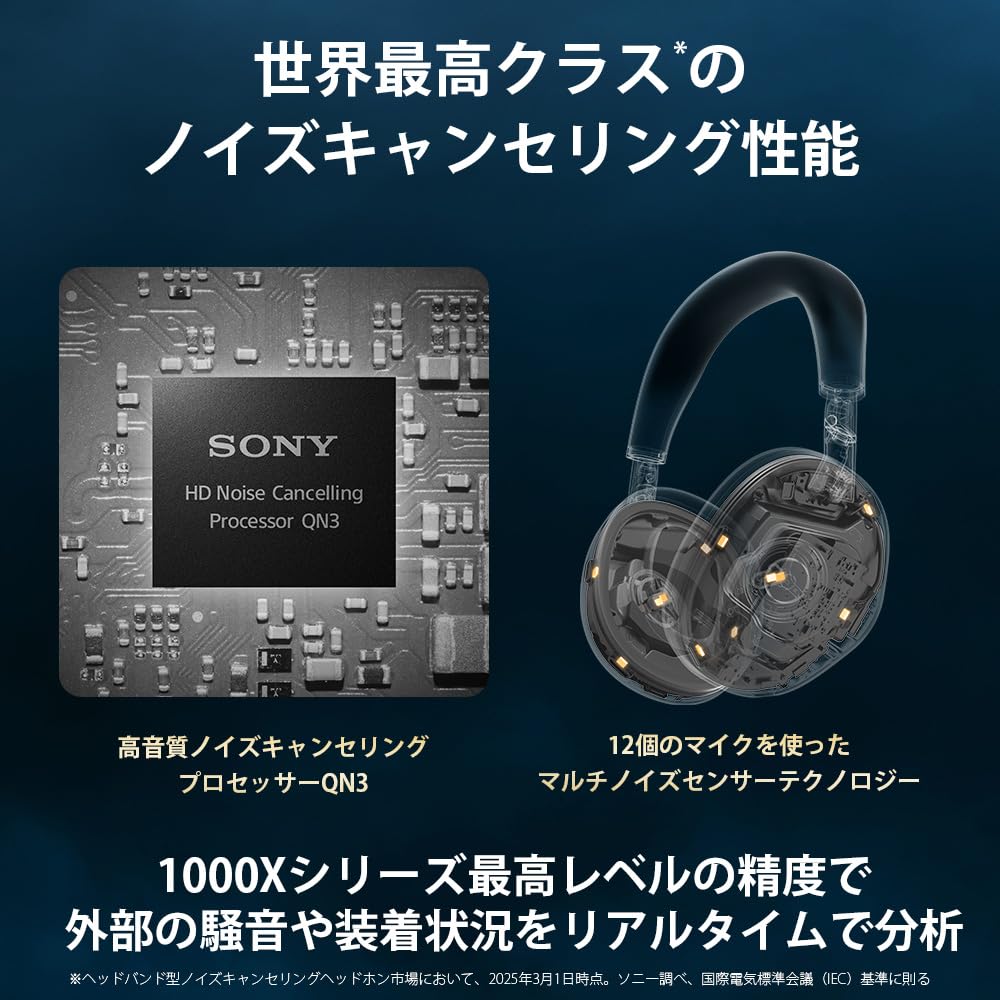 ソニー SONY WH-1000XM6 ブラック ワイヤレスノイズキャンセリングヘッドホン Bluetooth LDAC対応 折りたたみ式 画像5