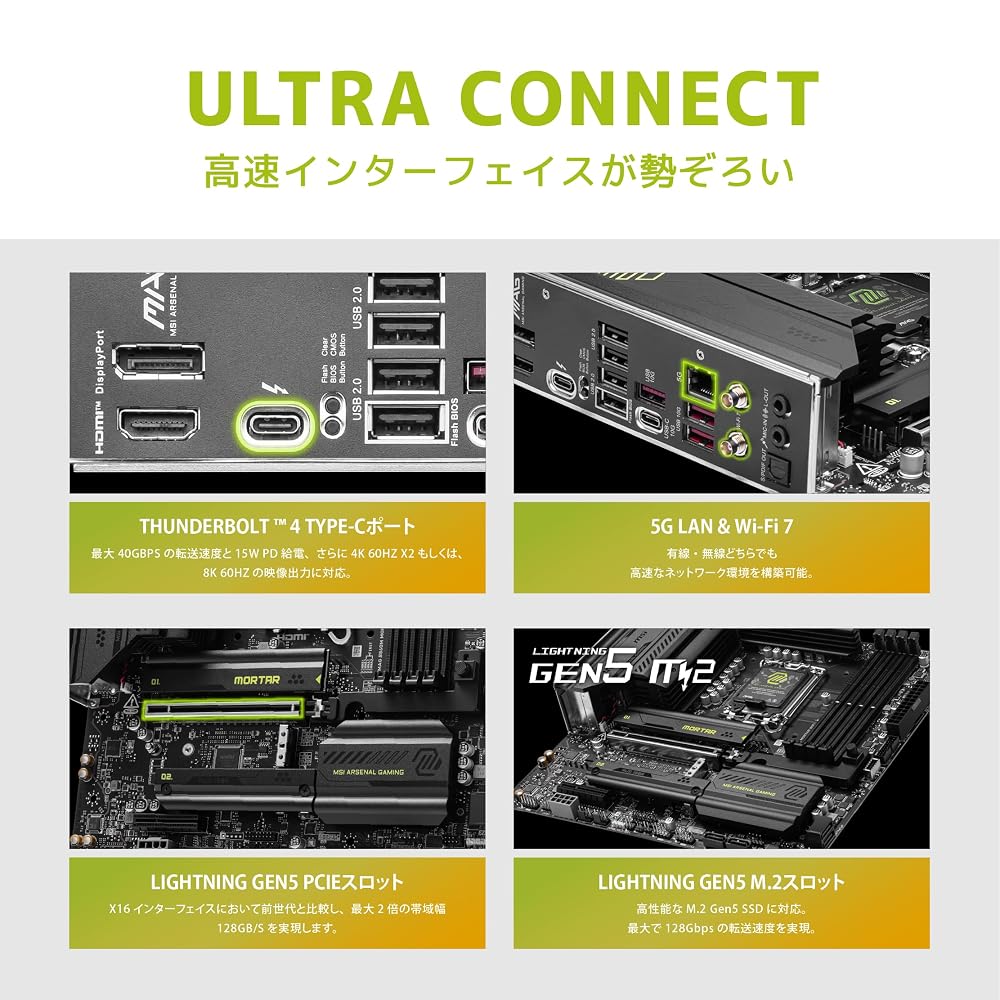 MSI MAG B860M MORTAR WIFI Micro-ATX マザーボード LGA1851 Core Ultra対応 DDR5 Wi-Fi 7 Thunderbolt 4 国内正規品 画像6