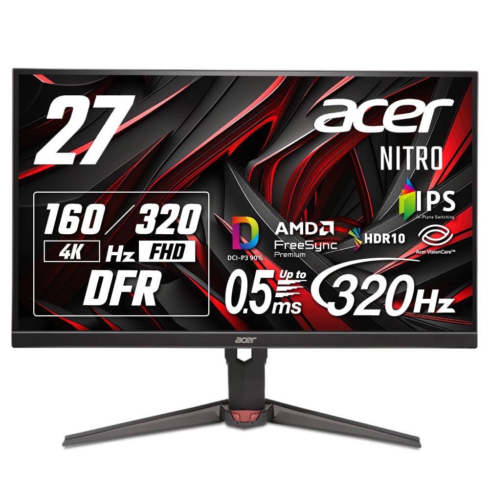 Acer Nitro 27インチ ゲーミングモニター 4K 160Hz/フルHD 320Hz デュアルモード IPS 0.5ms HDMI2.1 XV270KV4bmiiprx