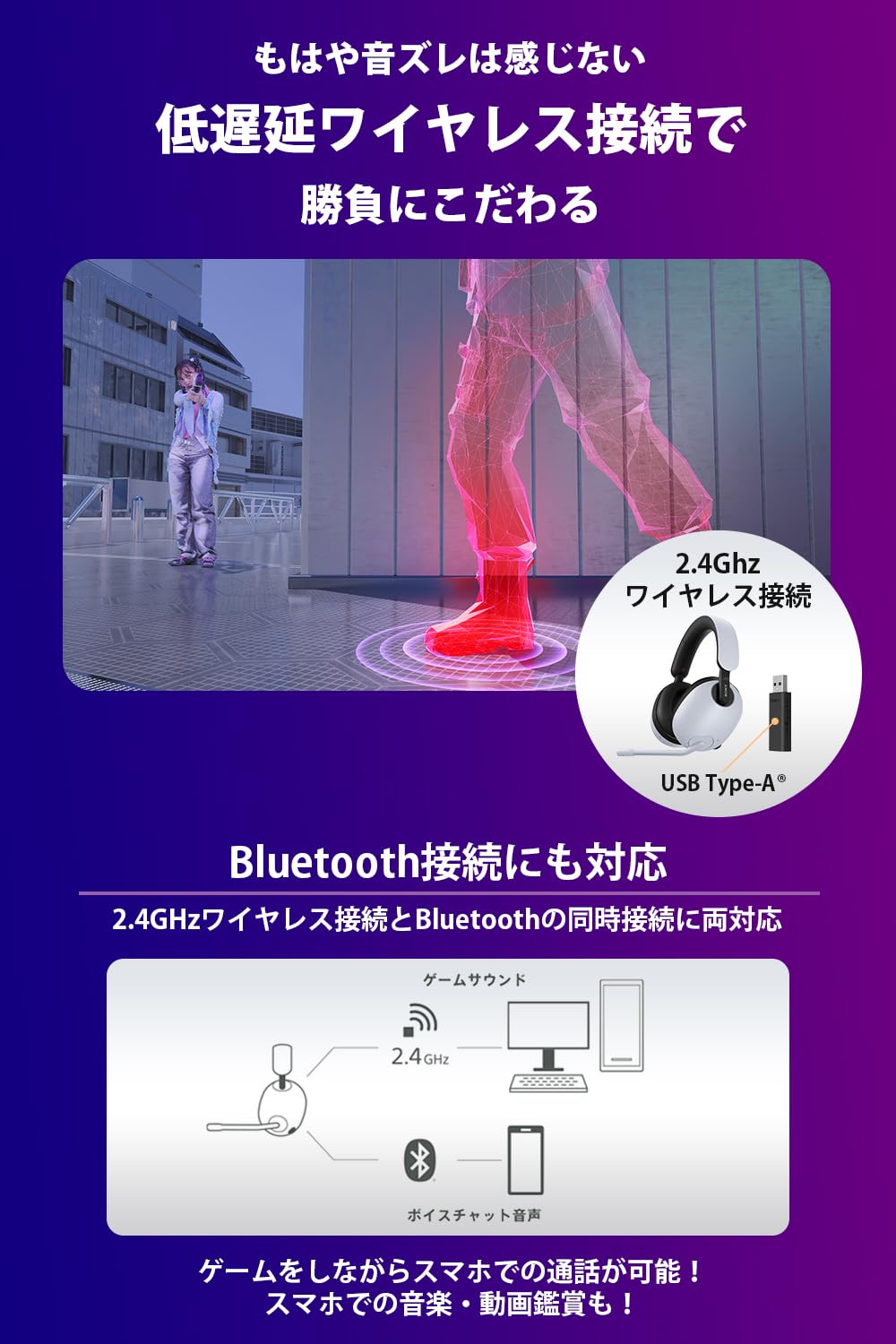 ソニー ゲーミングヘッドセット INZONE H9: WH-G900N: ワイヤレス / Bluetooth / ノイキャン搭載 / 立体音響 / 低遅延 / 長時間使用しても疲れづらい / ブームマイク付き / Perfect for PlayStation5 PS5 ブラック 画像6