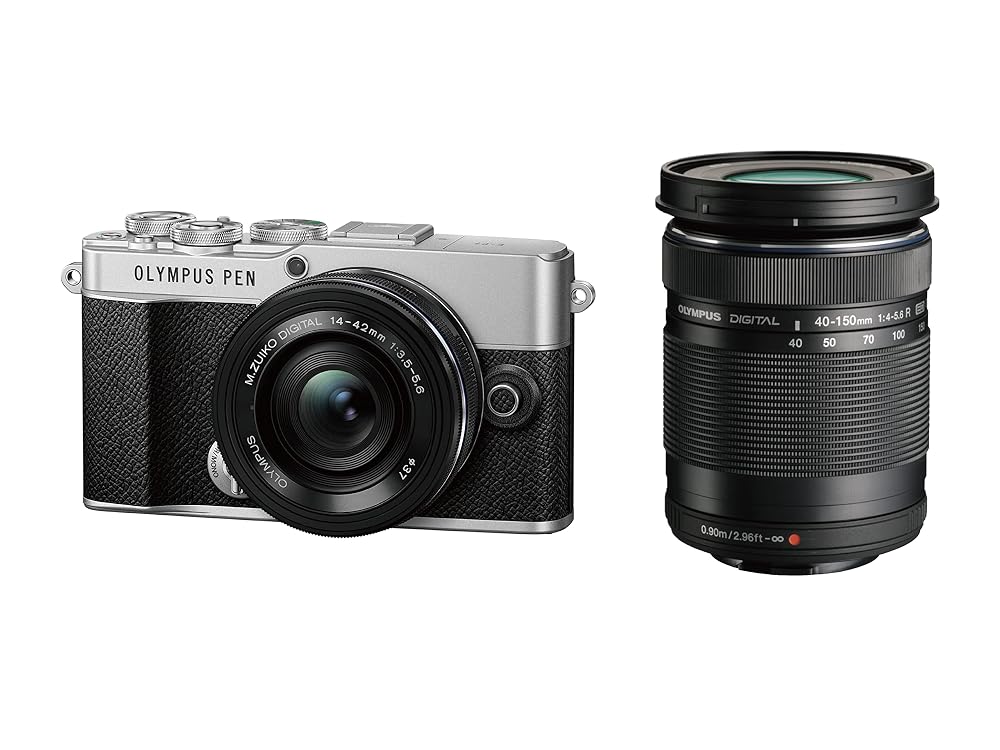 OMデジタルソリューションズ OM SYSTEM PEN E-P7 14-42mm EZダブルズームキット シルバー ミラーレス一眼カメラ 40-150mm付属 5軸手ぶれ補正