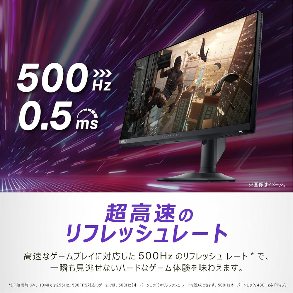Dell Alienware AW2524HF 24.5インチ ゲーミングモニター フルHD 500Hz Fast IPS sRGB99% 縦横回転 無輝点3年保証 画像2