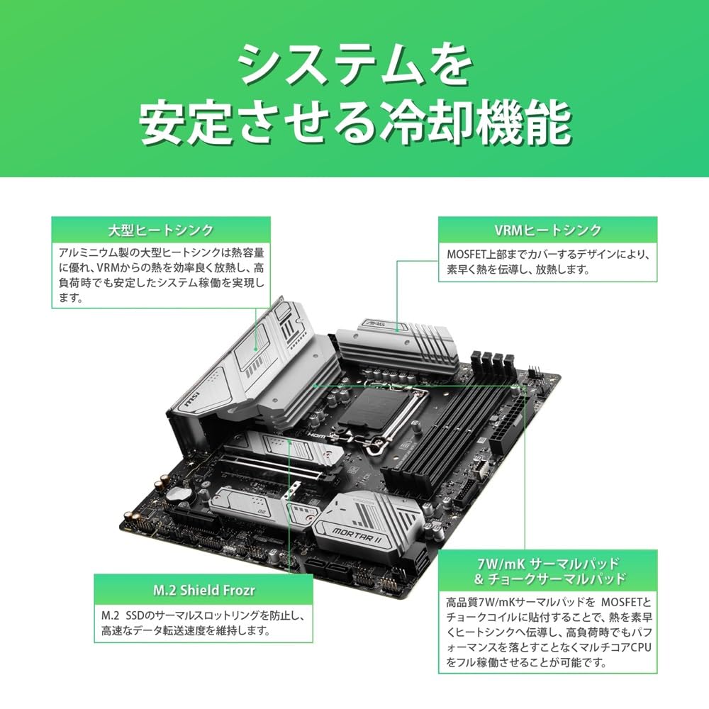 エムエスアイ MSI MAG B760M MORTAR WIFI II マザーボード Micro-ATX LGA1700 Intel B760 DDR5 Wi-Fi 6E 2.5GbE PCIe 5.0 画像4
