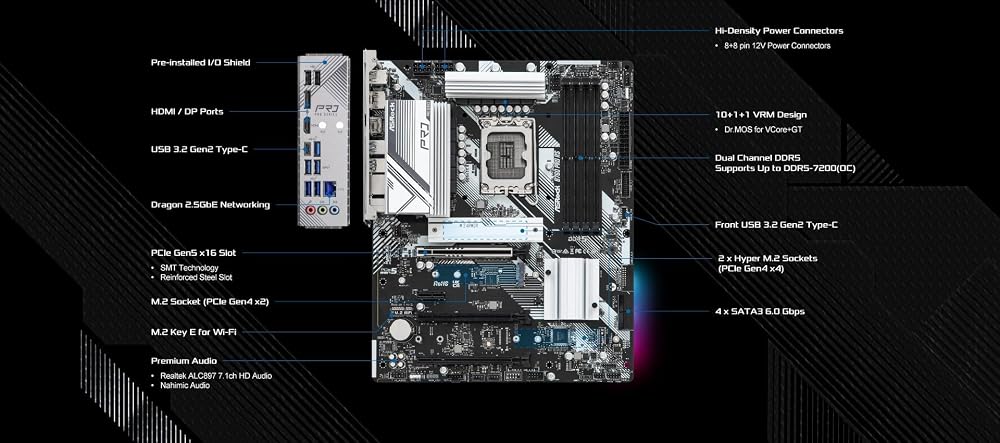 アスロック ASRock B760 Pro RS マザーボード ATX LGA1700 Intel B760 DDR5 PCIe 5.0 2.5GbE M.2スロット×3 画像3