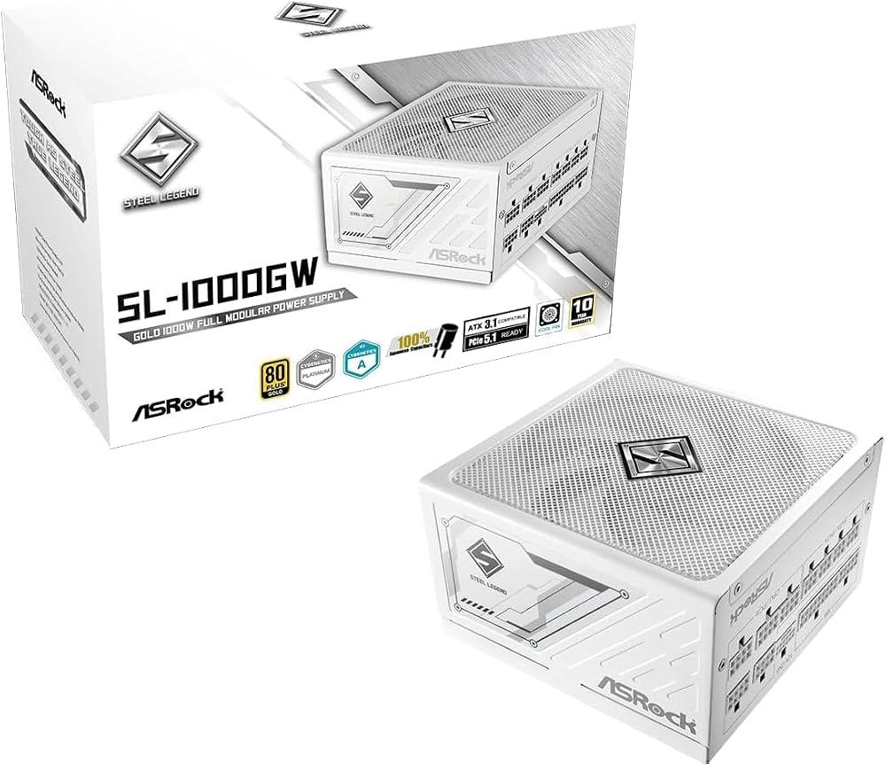 アスロック ASRock Steel Legend SL-1000GW ホワイト 1000W ATX電源 80PLUS GOLD ATX 3.1 PCIe 5.1対応 フルモジュラー 12V-2x6