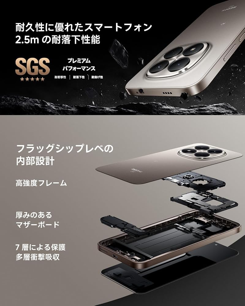 シャオミ(Xiaomi) SIMフリー スマートフォン REDMI Note 15 Pro 5G 8+256GB 6.83インチ1.5Kディスプレイ 2億画素 AIカメラ 画像3