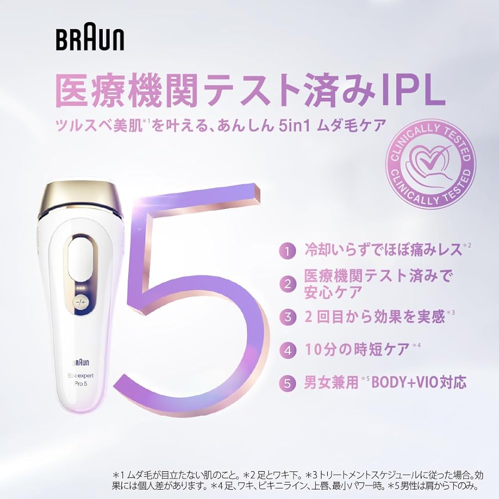 ブラウン Pro5 PL5158 プレミアムモデル あんしん5in1ムダ毛ケア ハイパワーXスピード照射 効果実感 男女兼用 画像3