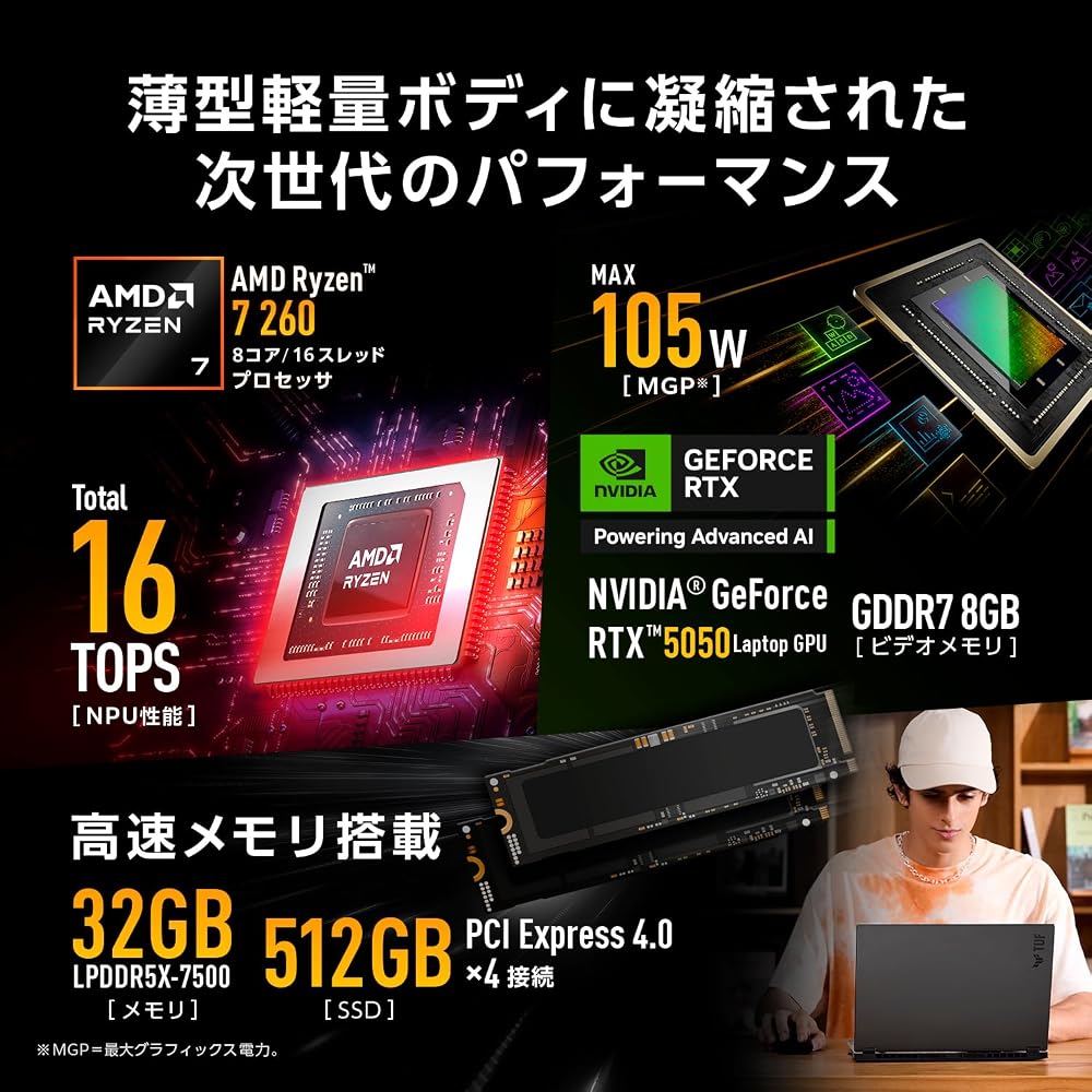 ASUS ゲーミングノートPC TUF Gaming A14 FA401UH 14インチ RTX 5050 AMD Ryzen 7 260 メモリ 32GB SSD 512GB