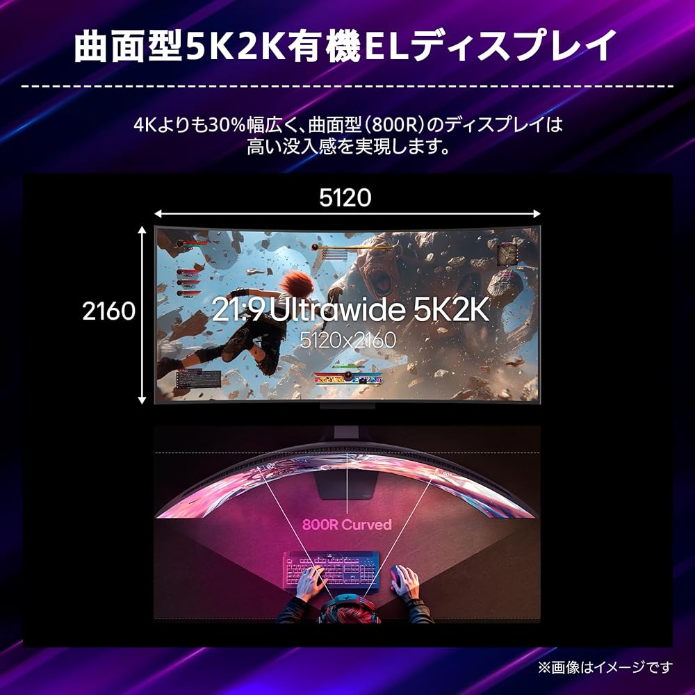 LG UltraGear 45GX950B-B 45インチ 有機EL ゲーミングモニター 5K2K 165Hz 0.03ms 曲面800R USB-C 90W 画像6