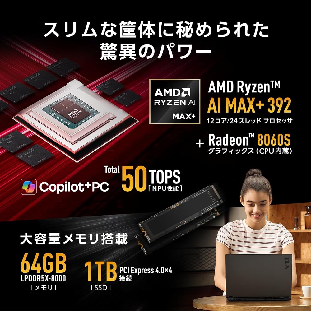 ASUS ゲーミングノートPC TUF Gaming A14 FA401EA 14インチ AMD Ryzen AI MAX+ 392 メモリ 64GB SSD 1TB リフレッシュレート