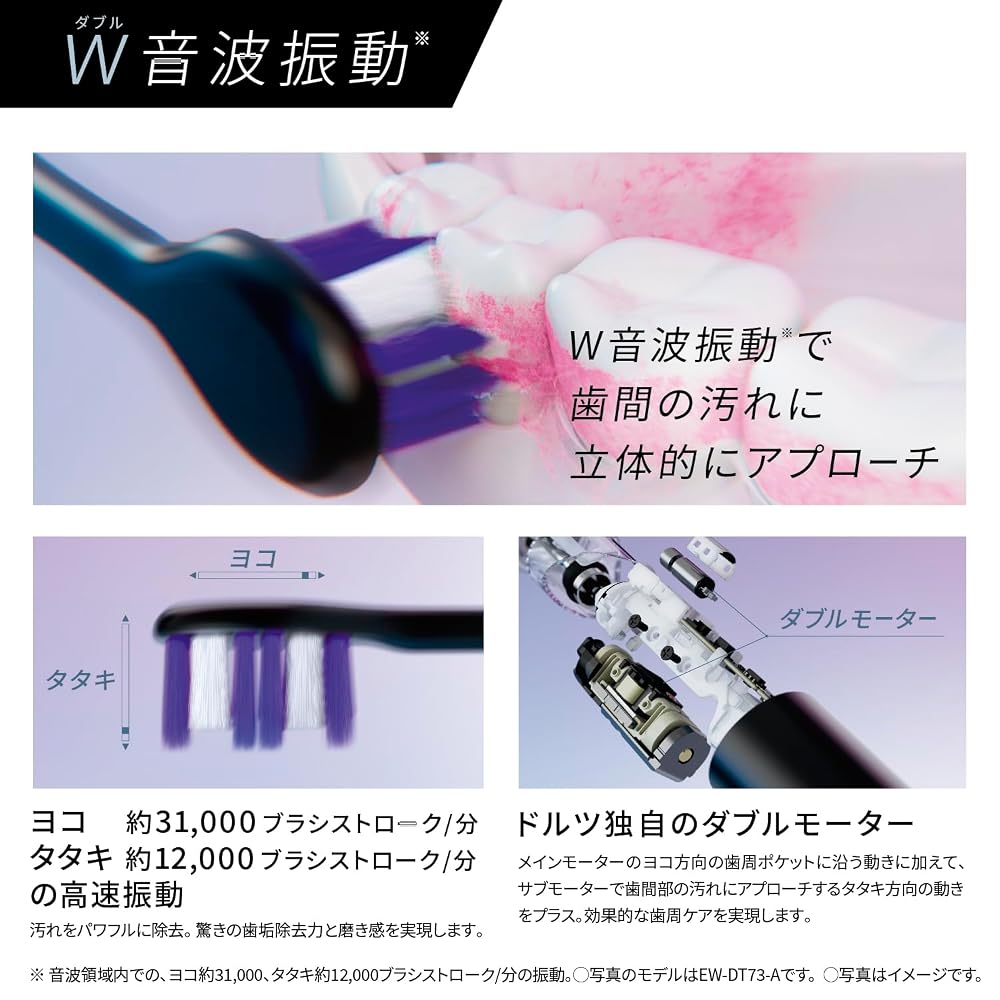 パナソニック 音波振動ハブラシ ドルツ EW-DT63-S シルバー 電動歯ブラシ W音波振動 Bluetooth ライトリング 画像4