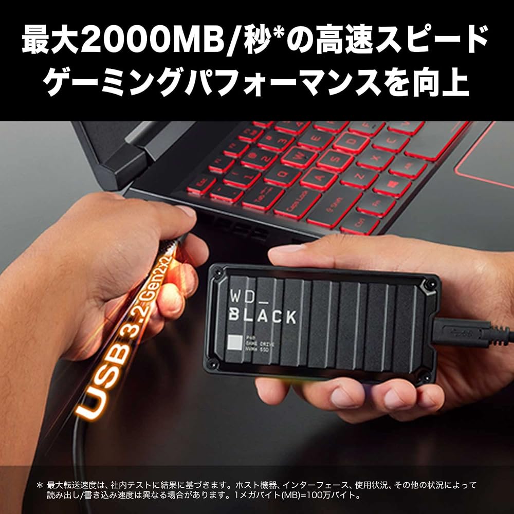 Western Digital WD_BLACK P40 Game Drive SSD 2TB WDBAWY0020BBK-WESN ポータブルSSD USB3.2 Gen2x2 RGB 画像2
