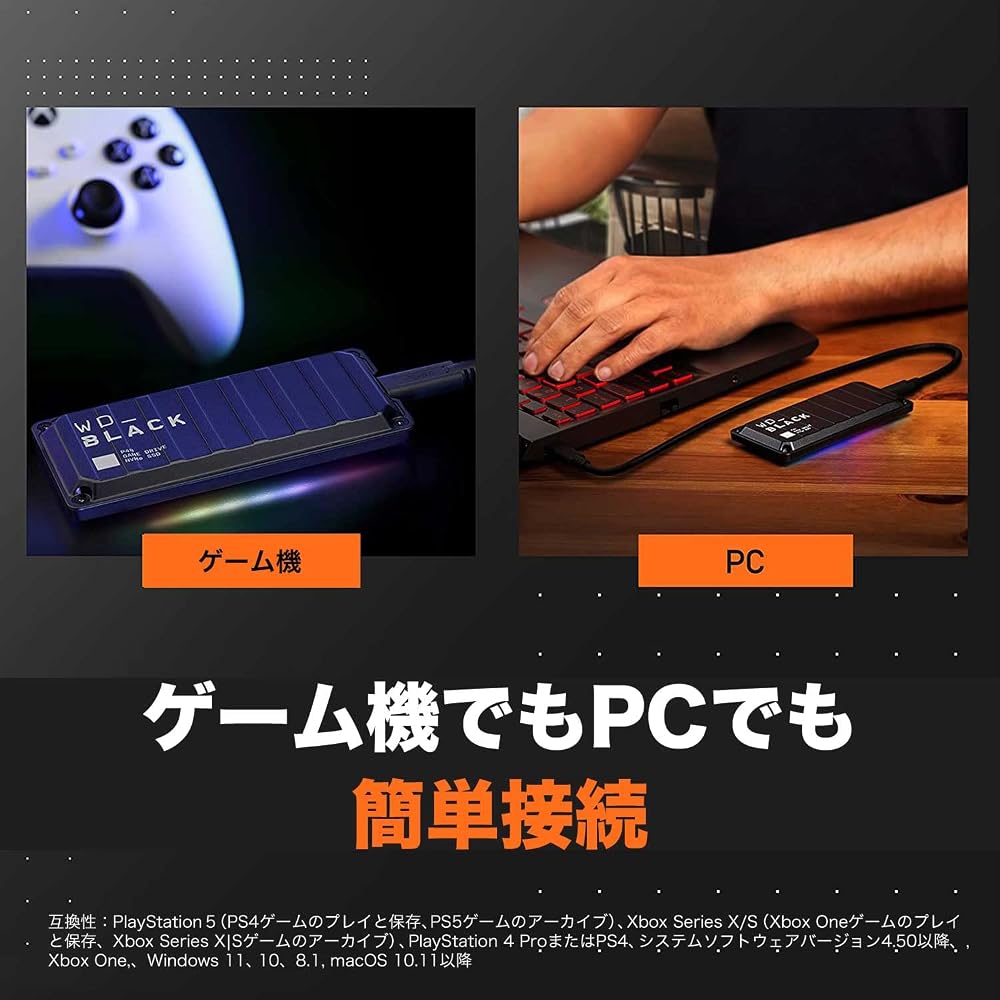 Western Digital WD_BLACK P40 Game Drive SSD 2TB WDBAWY0020BBK-WESN ポータブルSSD USB3.2 Gen2x2 RGB 画像3
