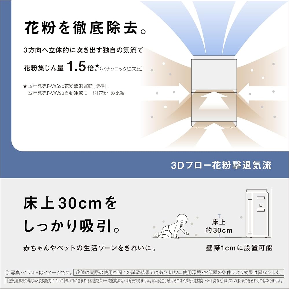 パナソニック 加湿 空気清浄機 ナノイーX 9.6兆 エコナビ搭載 3Dフロー花粉撃退気流で花粉をパワフルに吸引 ~31畳 木目調 F-VXW70-TM