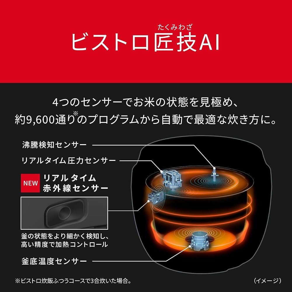 パナソニック 炊飯器 1升 おどり炊き ビストロ匠技AI ダイヤモンド竃釜 ブラック SR-X918D-K 画像5