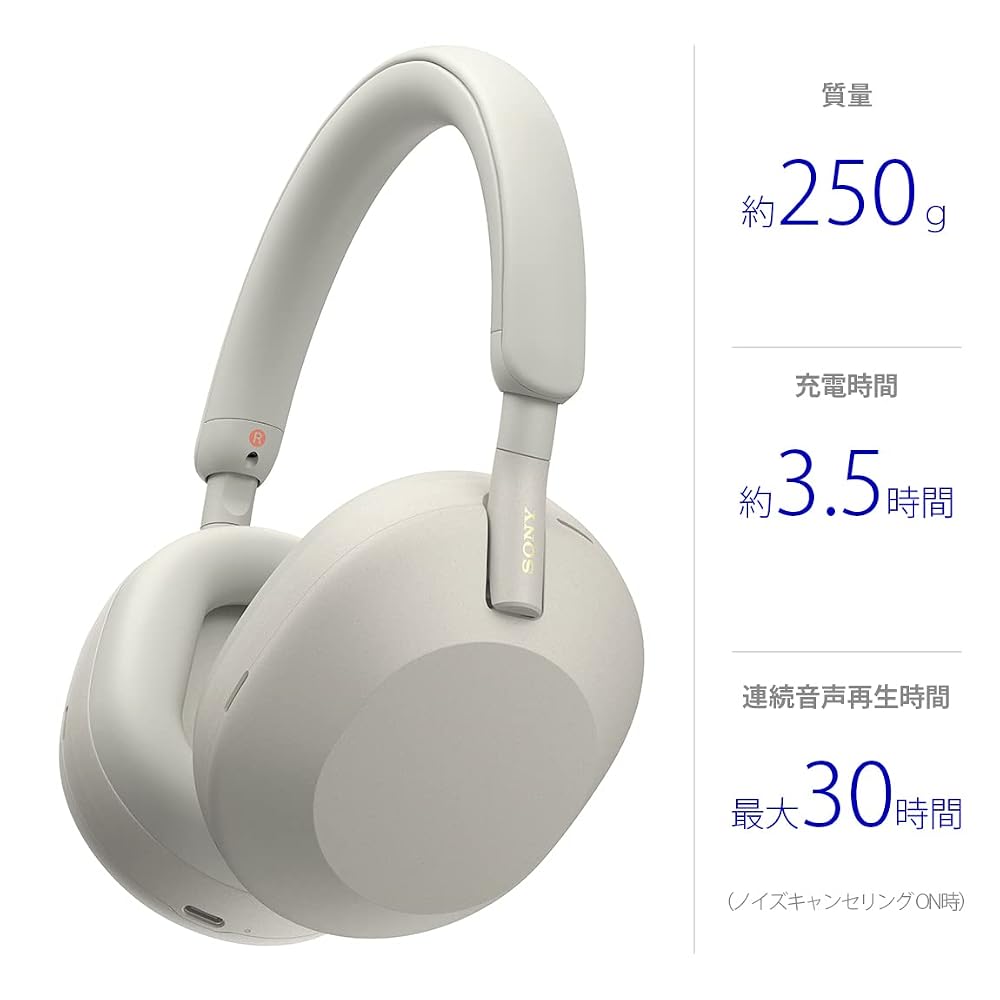 ソニー ワイヤレスノイズキャンセリングヘッドホン WH-1000XM5 Bluetooth Alexa搭載 マイク付き プラチナシルバー WH1000XM5 SM 画像3