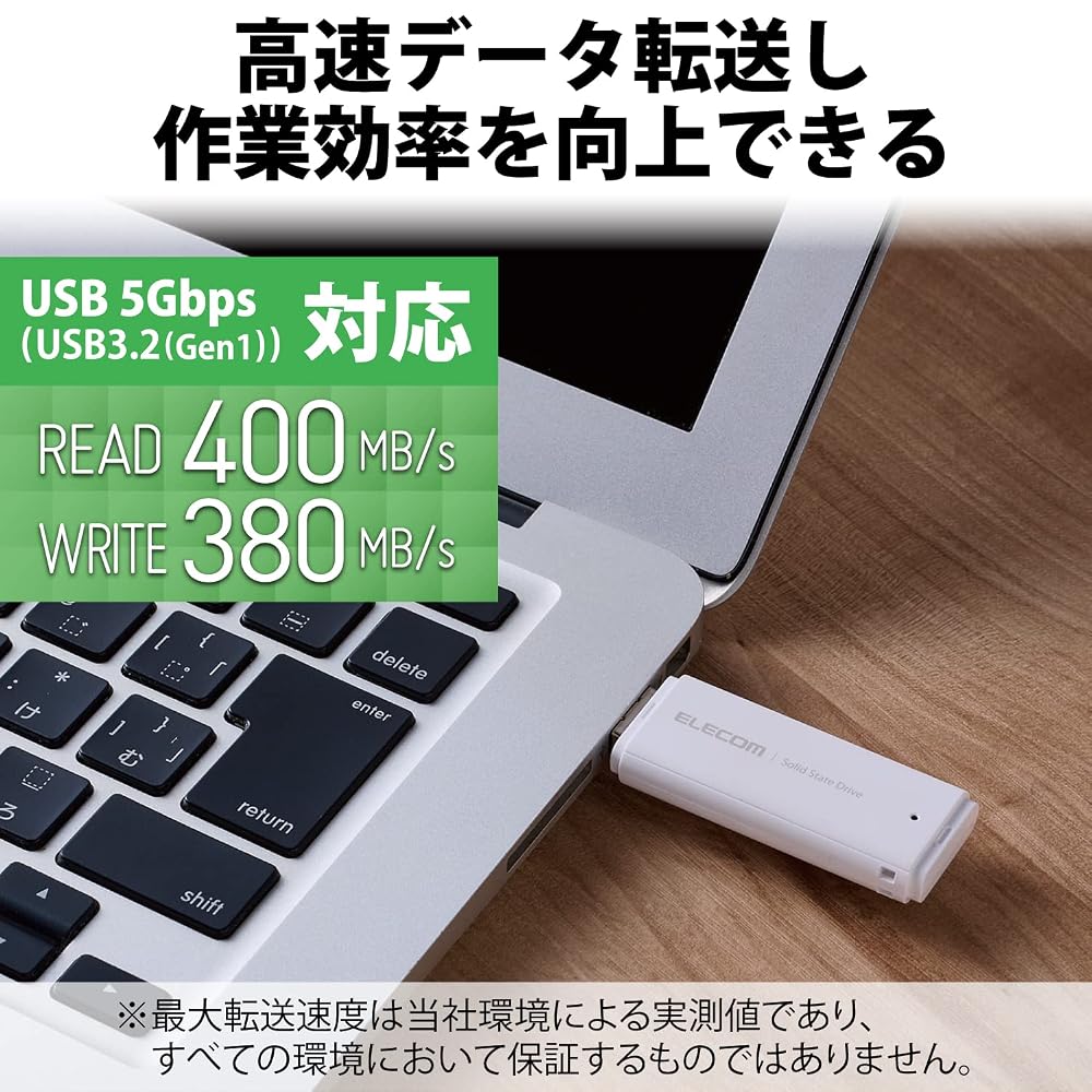 エレコム 外付けSSD 1TB ポータブル 小型 キャップ式 USB3.2 Gen1 5Gbps PS5/PS4 テレビ録画対応 ホワイト ESD-EMC1000GWH 画像3