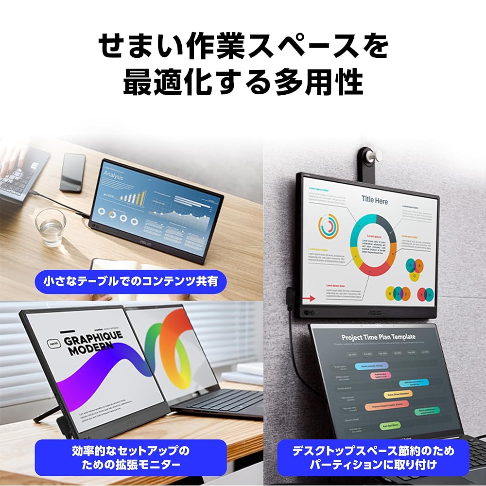 ASUS ZenScreen 15.6インチ モバイルモニター フルHD IPS ノングレア USB Type-C×2 Mini HDMI キックスタンド MB169CK-J