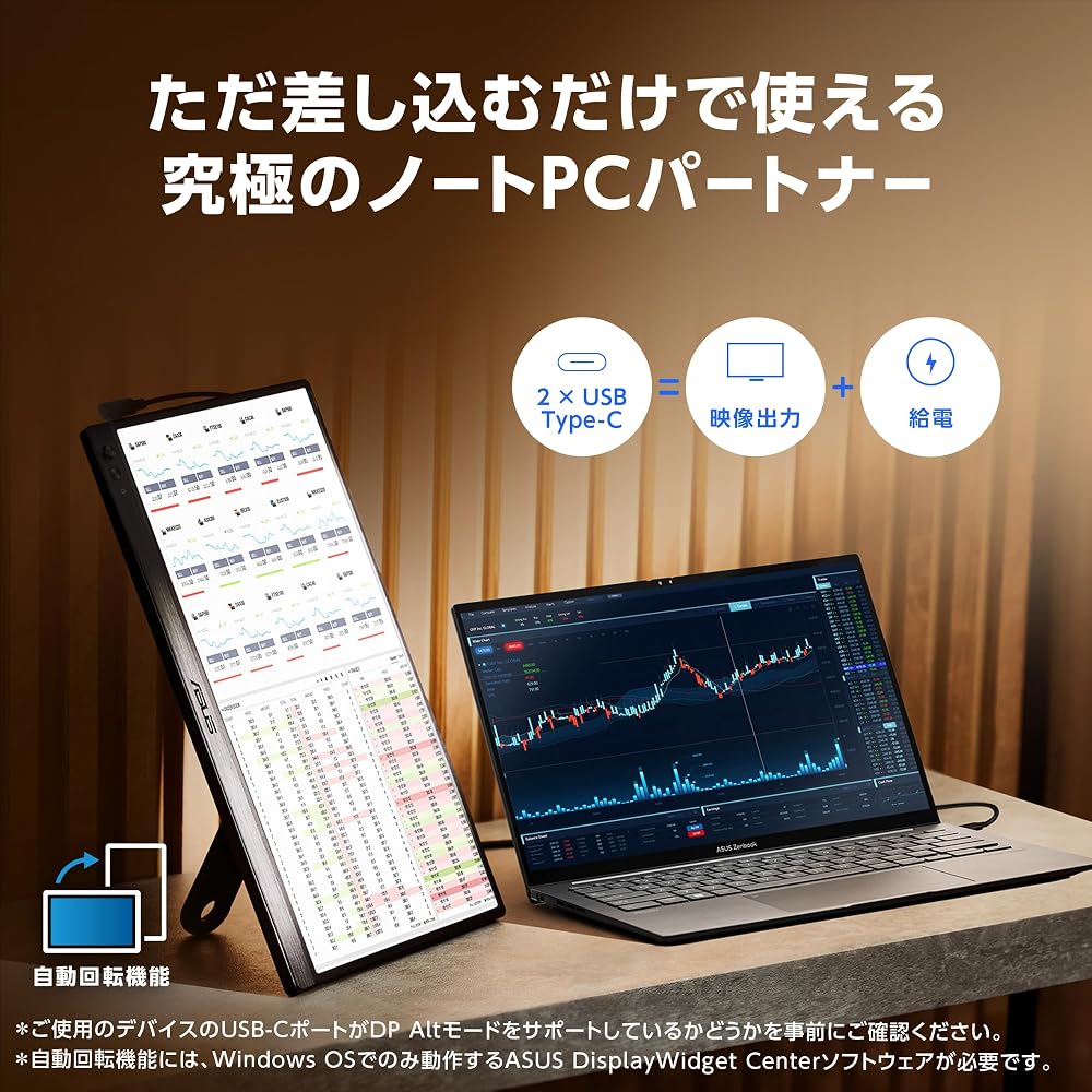 ASUS ZenScreen 15.6インチ モバイルモニター フルHD IPS ノングレア USB Type-C×2 Mini HDMI キックスタンド MB169CK-J
