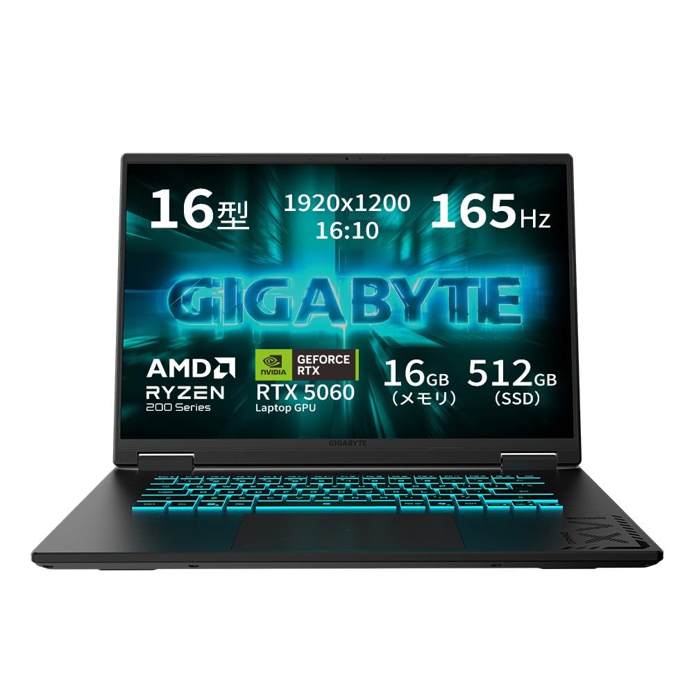 GIGABYTE ゲーミングノートPC GAMING A16 16インチ RTX 5060 Ryzen 7 260 16GB SSD512GB 165Hz 日本語キーボード 3VHK3JP893SH