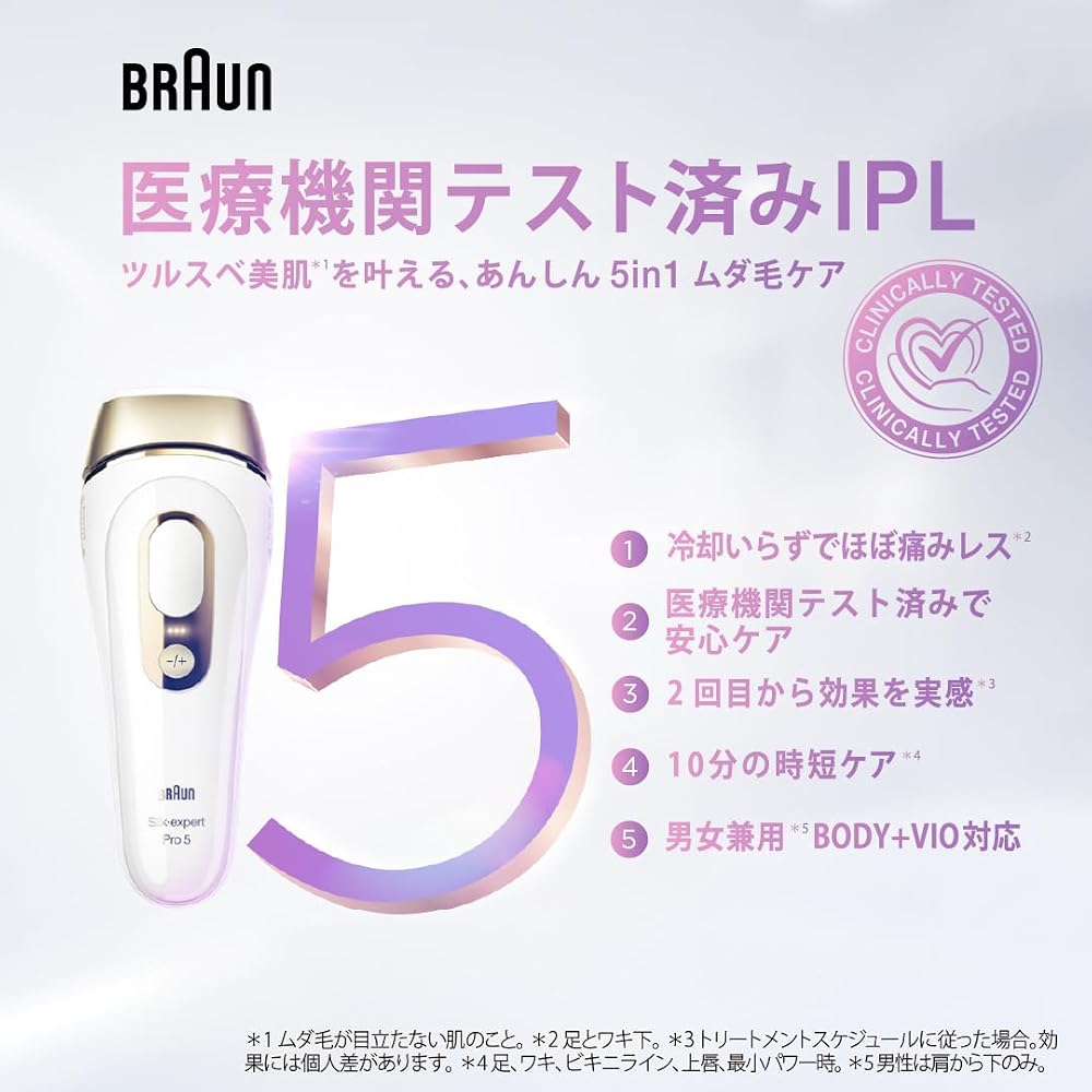 ブラウン 家庭用光美容器 Pro5 PL5257 男女兼用 全身+VIO対応 ワイドヘッド コンパクトヘッド付
