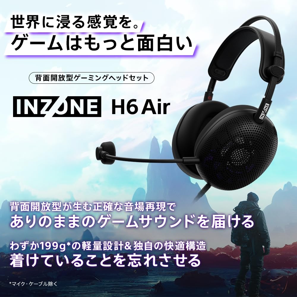 ソニー 開放型ゲーミングヘッドセット INZONE H6 Air 有線 3.5mm マイク付き 軽量199g PC/PS5 ブラック MDR-G600