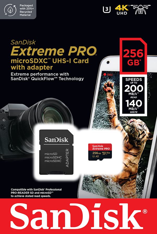 サンディスク microSDXCカード 256GB Extreme PRO UHS-I U3 V30 A2 読込200MB/s SDアダプター付 SDSQXCD-256G-GN6MA