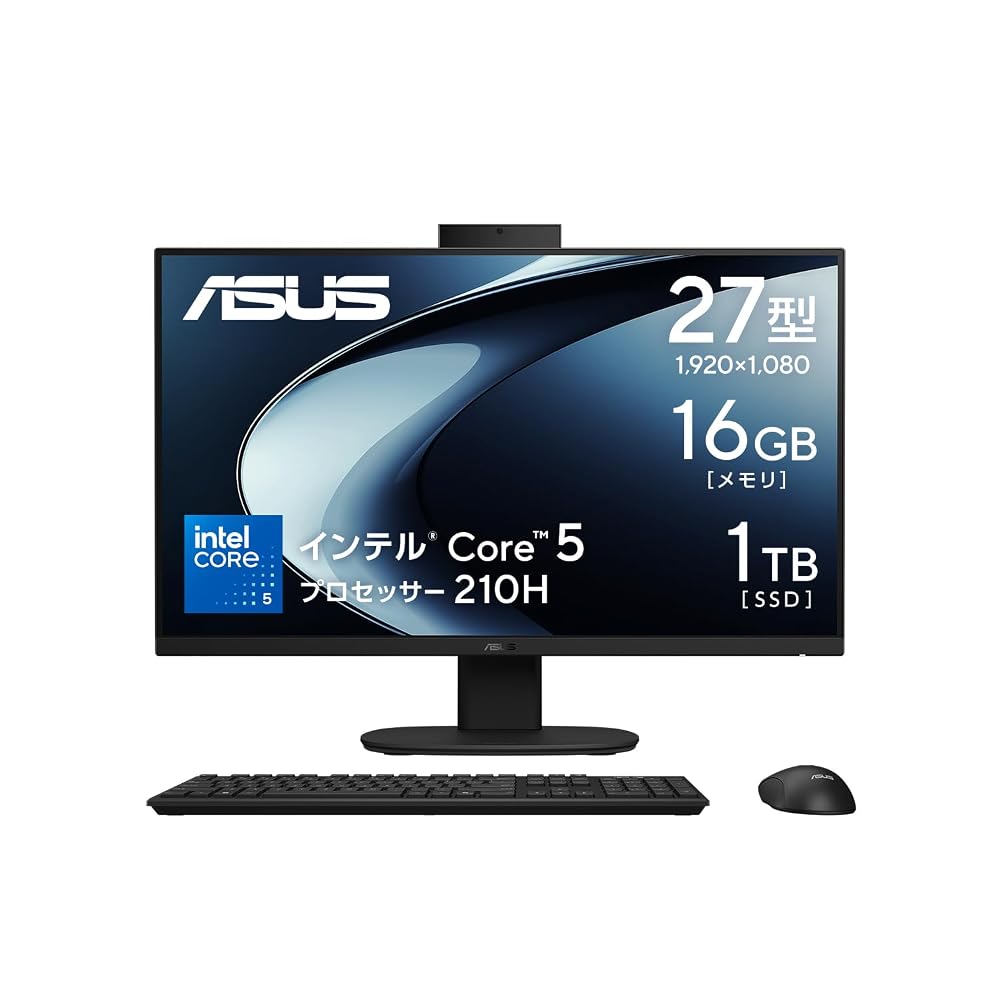 ASUS 一体型デスクトップパソコン V400 AiO 27インチ Core 5 210H メモリ16GB SSD1TB DVDドライブ付 ブラック V470VAK-BPE104W