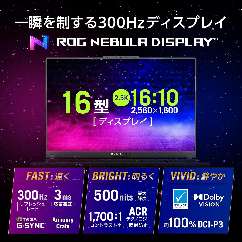 ASUS ゲーミングノートPC ROG Strix G16 16インチ Ryzen 9 8940HX RTX 5060 メモリ32GB SSD1TB 300Hz G614PM-R9R5060G300