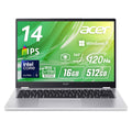 Acer 2in1ノートパソコン Aspire Spin 14 Core Ultra 5 16GB SSD512GB タッチ 360°ヒンジ ライトシルバー ASP14-51N-F56Y