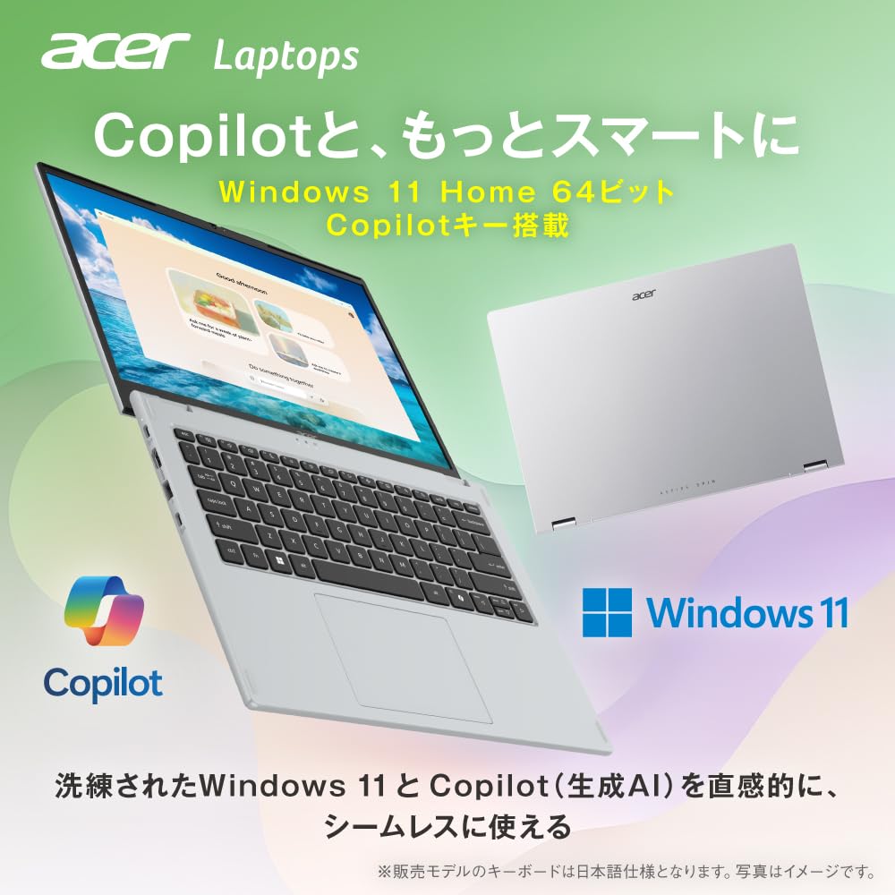Acer 2in1ノートパソコン Aspire Spin 14 Core Ultra 5 16GB SSD512GB タッチ 360°ヒンジ ライトシルバー ASP14-51N-F56Y