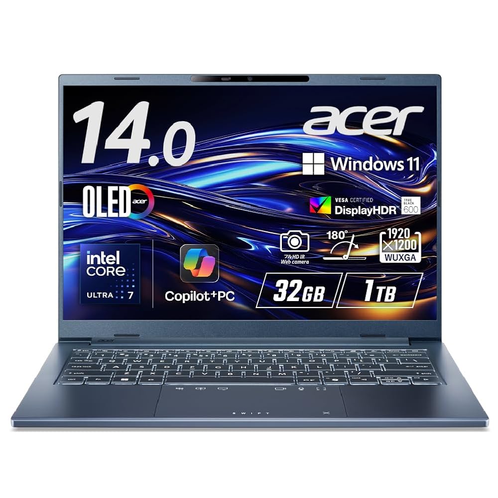 エイサー Acer ノートパソコン Swift Go 14 AI 14インチ OLED Core Ultra 7 258V メモリ32GB SSD1TB スチームブルー SFG14-75-A73Z