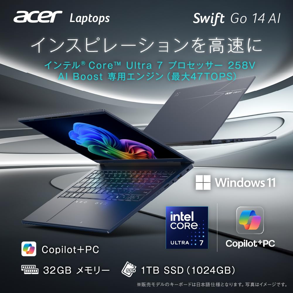 エイサー Acer ノートパソコン Swift Go 14 AI 14インチ OLED Core Ultra 7 258V メモリ32GB SSD1TB スチームブルー SFG14-75-A73Z