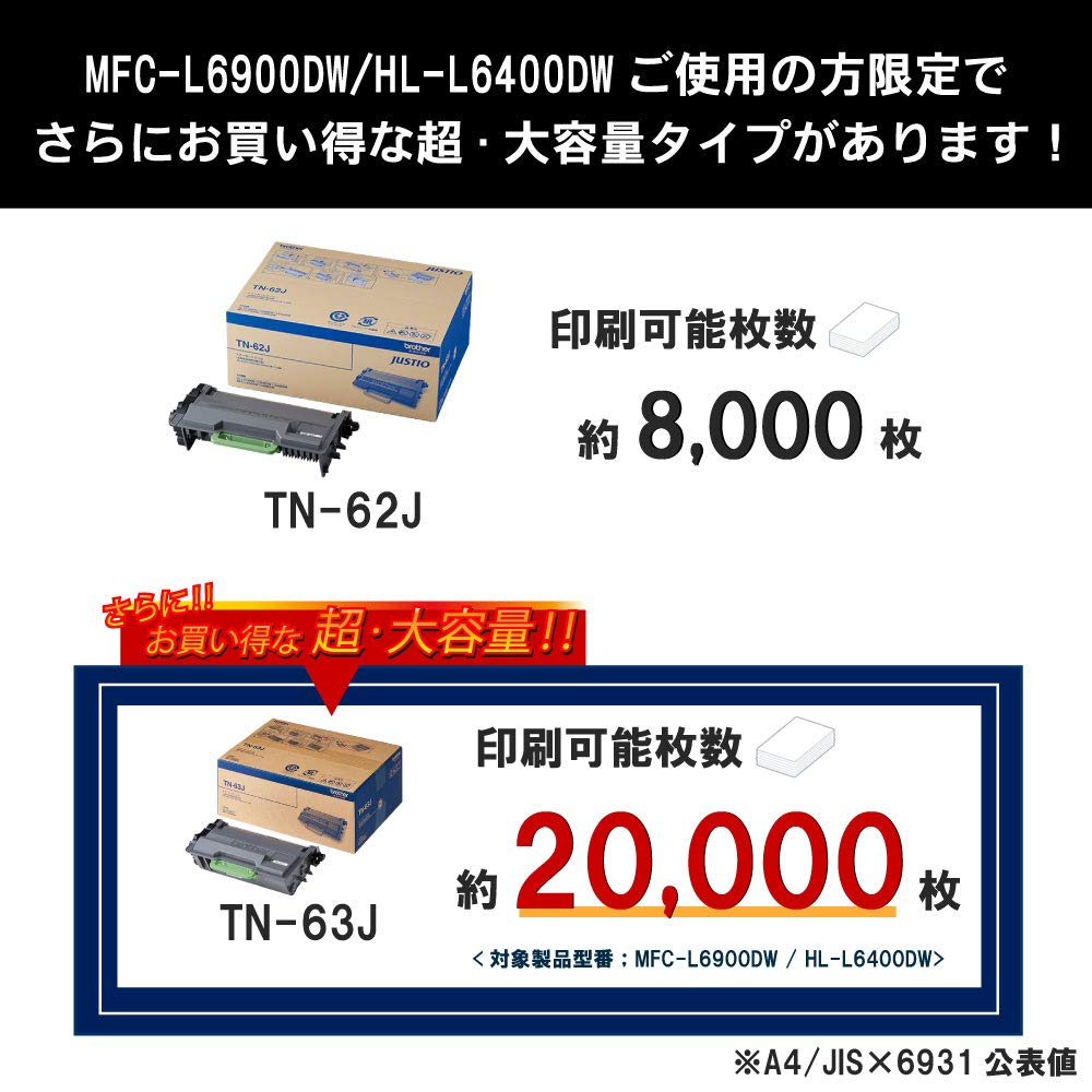 ブラザー brother トナーカートリッジ 大容量 TN-62J ブラック 対応 HL-L6400DW HL-L5200DW MFC-L6900DW