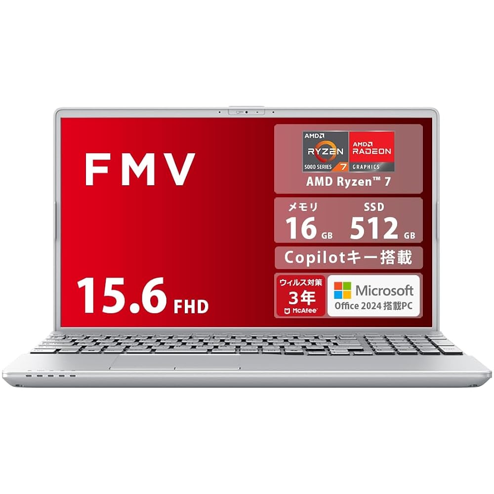 富士通 FMV ノートパソコン WA1-L1 15.6型 Ryzen 7 16GB SSD512GB スーパーマルチ ファインシルバー K0A40006JP