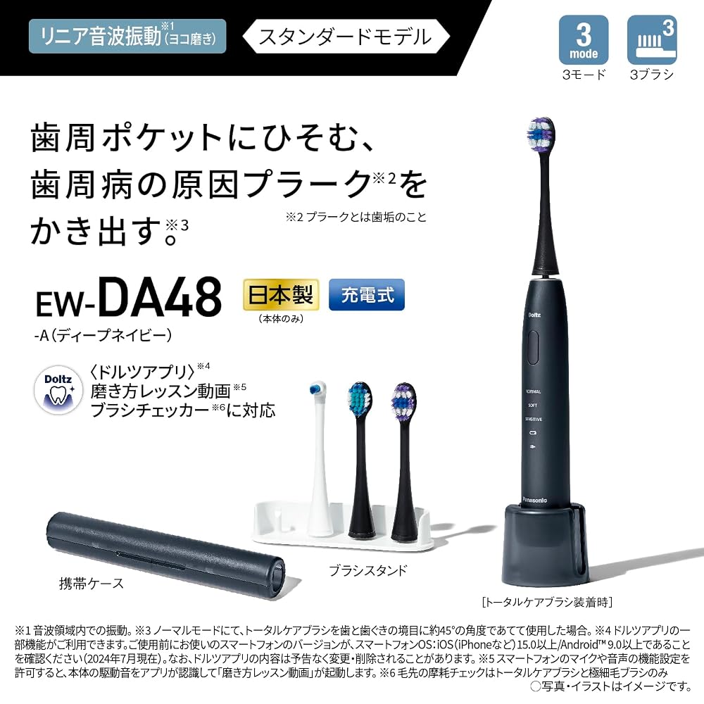 パナソニック 電動歯ブラシ 音波振動ハブラシ ドルツ USB充電 ディープネイビー EW-DA48-A