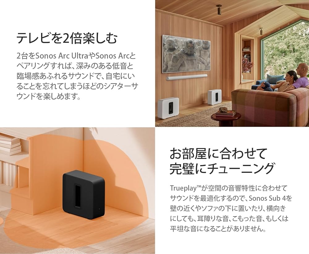 Sonos Sub 4 ソノス ワイヤレスサブウーファー Wi-Fi 重低音 ホームシアター ホワイト SUBG4JP1