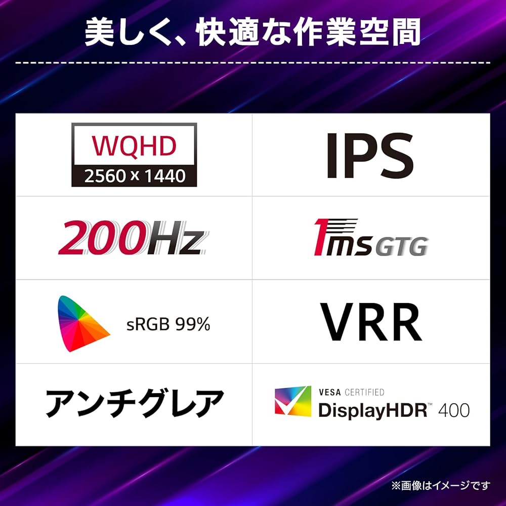 LG UltraGear 27G610A-B 27インチ ゲーミングモニター WQHD 200Hz IPS 1ms HDR400 sRGB 99% 画像2