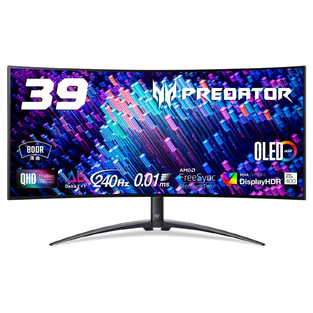 Acer Predator X39 39インチ 有機EL ゲーミングモニター UWQHD 240Hz 0.01ms 湾曲800R USB-C 90W X39bmiiphuzx