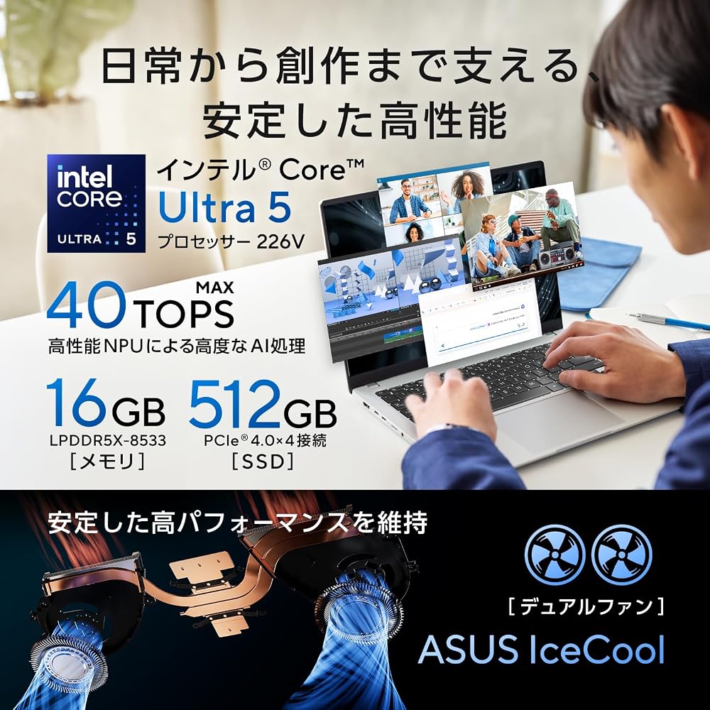 ASUS ノートパソコン Vivobook S14 S5406SAL 14インチ インテル Core Ultra 5 226V メモリ 16GB SSD 512GB Windows 11 画像5