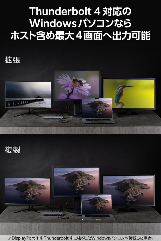 エレコム ドッキングステーション 14in1 4画面同時出力（3画面拡張） Thunderbolt4対応 PD96W HDMI 8K/30Hz USB-Cポート PD30W 高速データ転送 シルバー DST-W13 画像3