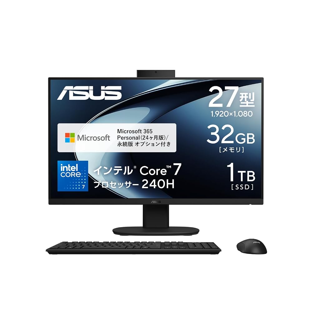 【新品】ASUS 一体型デスクトップパソコン V400 AiO 27インチ Core 7 240H メモリ32GB SSD1TB ブラック V470VAK-BPE058WS