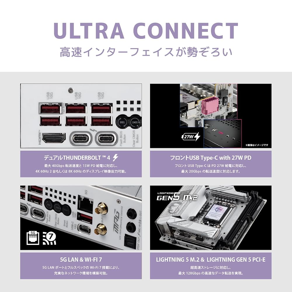 MSI マザーボード MPG Z890I EDGE TI WIFI Mini-ITX LGA1851 Intel Z890 DDR5 ホワイト