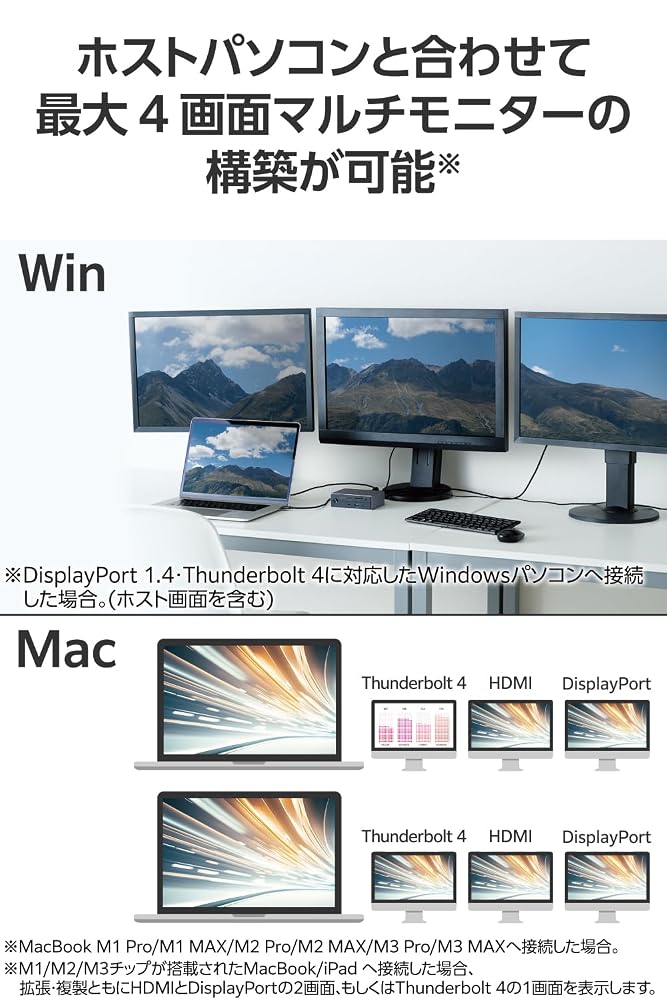エレコム ドッキングステーション USB-Cハブ 14in1 Thunderbolt 4対応 PD60W 3画面出力 縦置き ブラック DST-W07