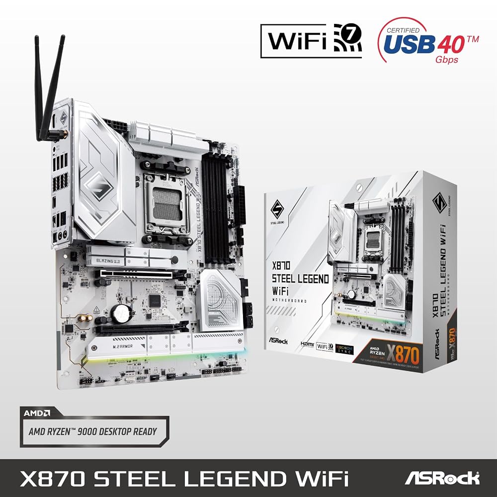 【新品】ASRock マザーボード X870 Steel Legend WiFi ATX AMD Socket AM5 Ryzen 9000/8000/7000対応 DDR5 Wi-Fi 7 ホワイト