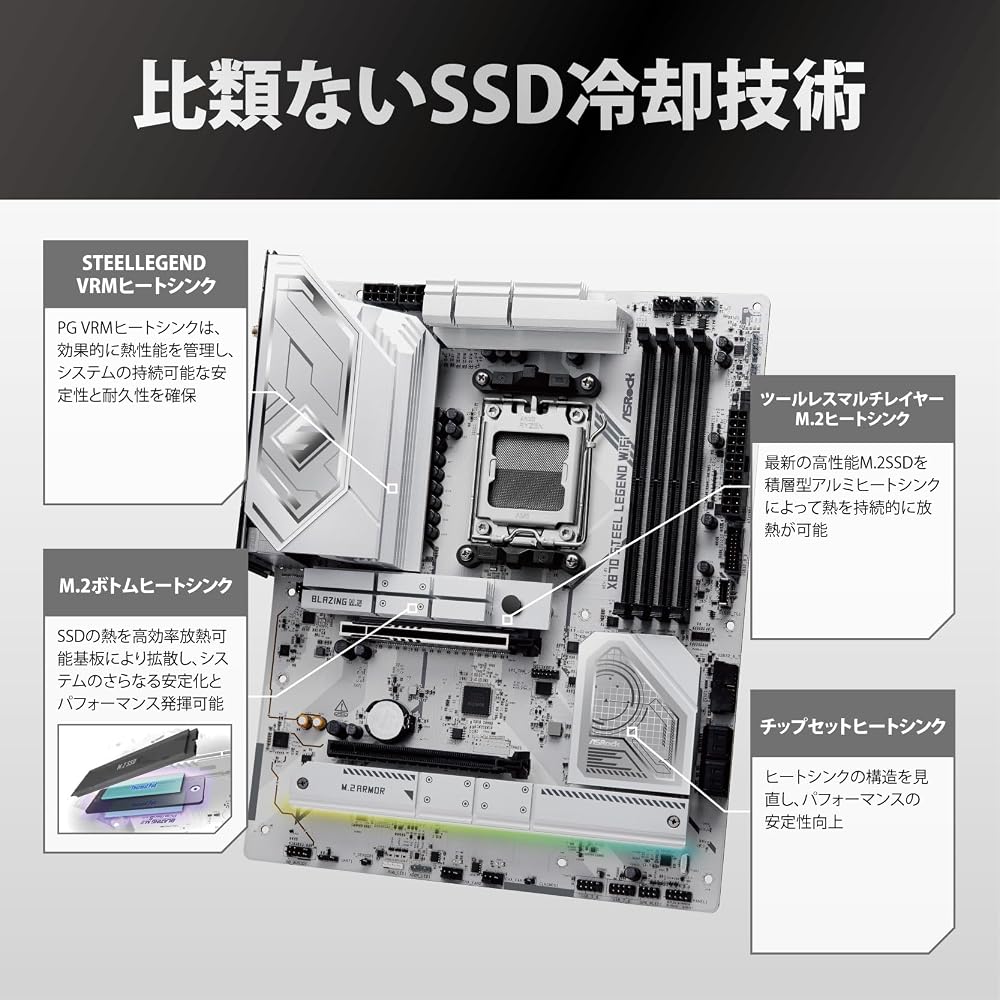 【新品】ASRock マザーボード X870 Steel Legend WiFi ATX AMD Socket AM5 Ryzen 9000/8000/7000対応 DDR5 Wi-Fi 7 ホワイト