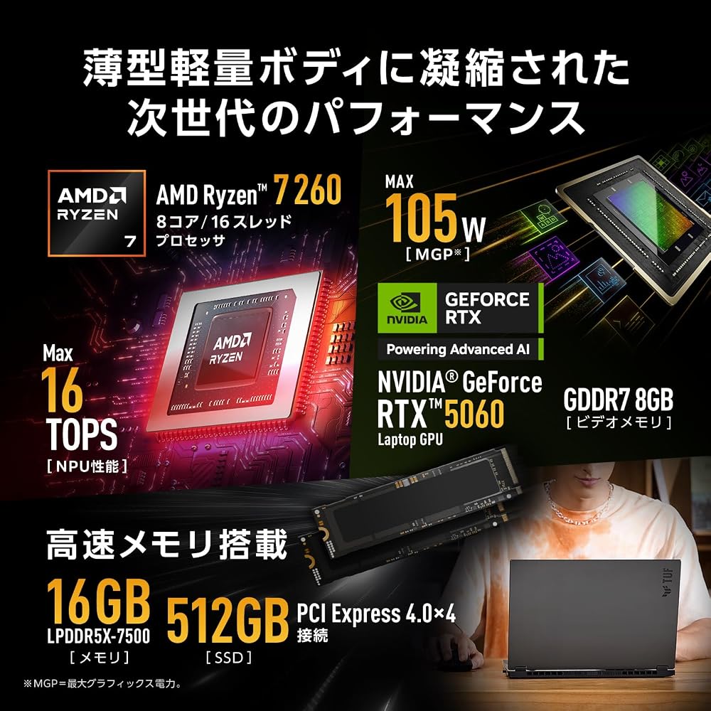 【新品】ASUS ゲーミングノートPC TUF Gaming A14 14インチ Ryzen 7 260 RTX 5060 16GB SSD512GB 165Hz イェーガーグレー FA401UM-R7R506016G